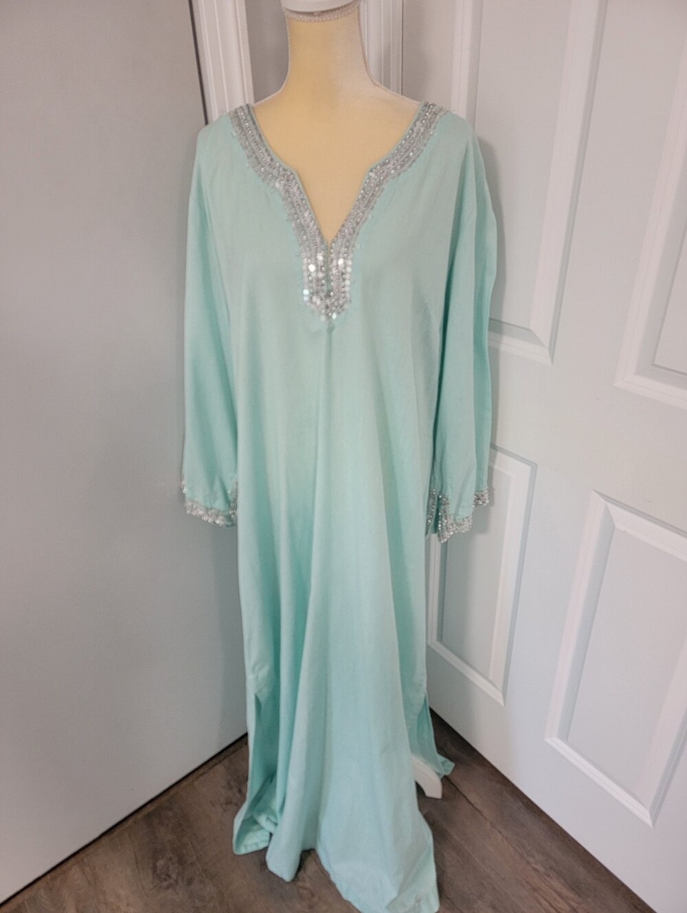 Soft Surroundings XLT Tall Maxi Kaftan Embellished Boho Coastal Resort *flaw*